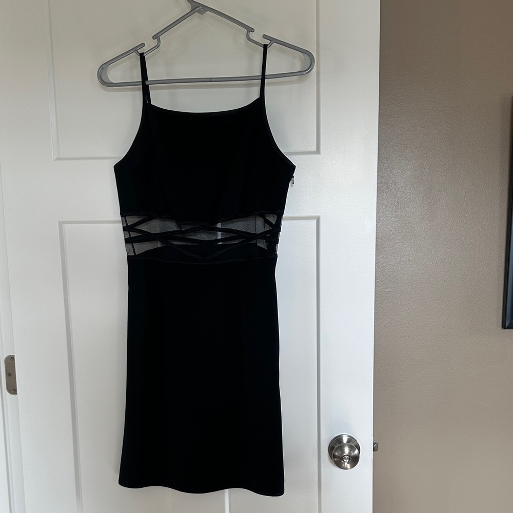 Cache Black Mini Dress with Mesh Detail
